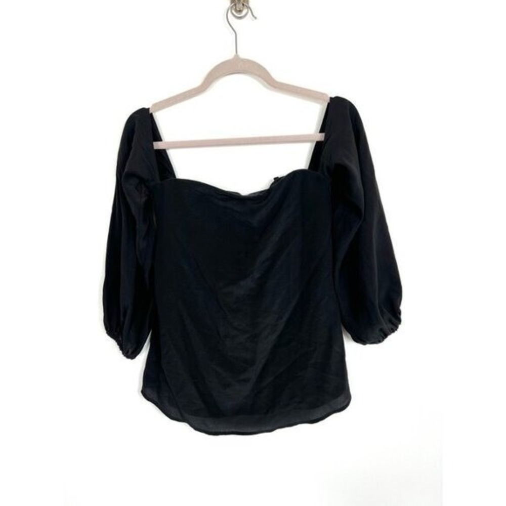 Theory Laureema Mosaic Black Silk Puff Sleeve Blouse Top Size 00